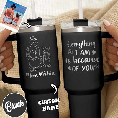 Mom And Daughter Tumbler,Mom Gift From Daughter,Personalized Tumbler 40oz Gift For Mom,Mom Tumbler Handle, Custom Photo Tumbler For Mom - image1
